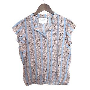 The Shirt Rochelle Behrens Striped Polka Dot Ruffle Sleeve Top Small